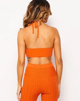 Elegant Orange knit two piece pant set styled for going out