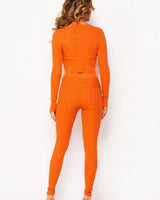3 Pcs Cable Knit Legging Pant Set (Orange) close up of knit top design and fabric detail