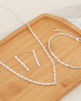 3 PCS Rectangular Crystal Linked V - Shape Necklace Set - Palazzo Couture Online