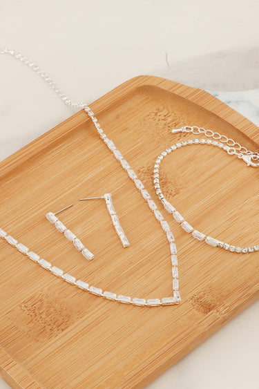 3 PCS Rectangular Crystal Linked V - Shape Necklace Set - Palazzo Couture Online