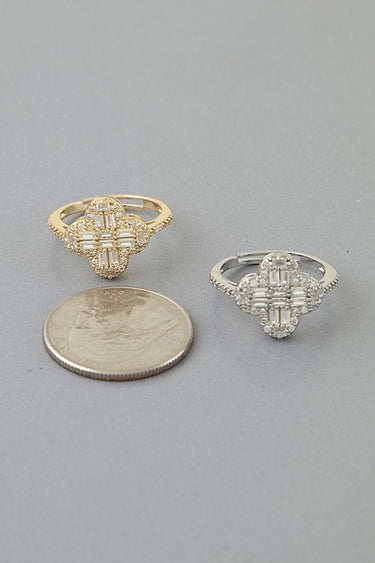 Multi Crystal Clover Statement Ring