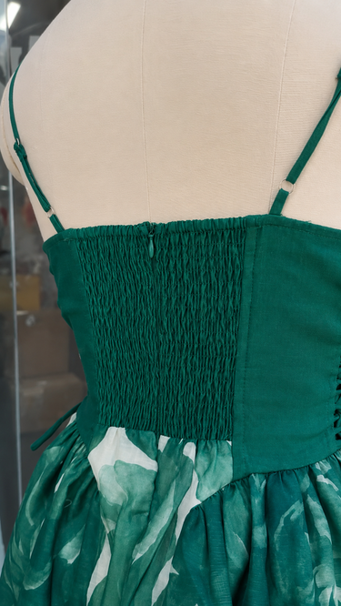 Emerald Garden Lace-Up Midi Dress | Green Floral Corset Dress