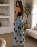 Snoopy Graphic Stretch Wide-Leg Jeans | Palazzo Couture