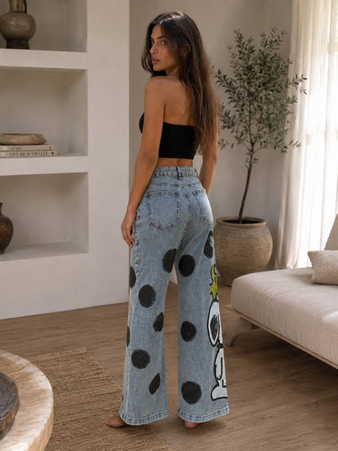 Snoopy Graphic Stretch Wide-Leg Jeans | Palazzo Couture