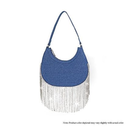 Cascade Elegance Fringed Handbag (Denim)