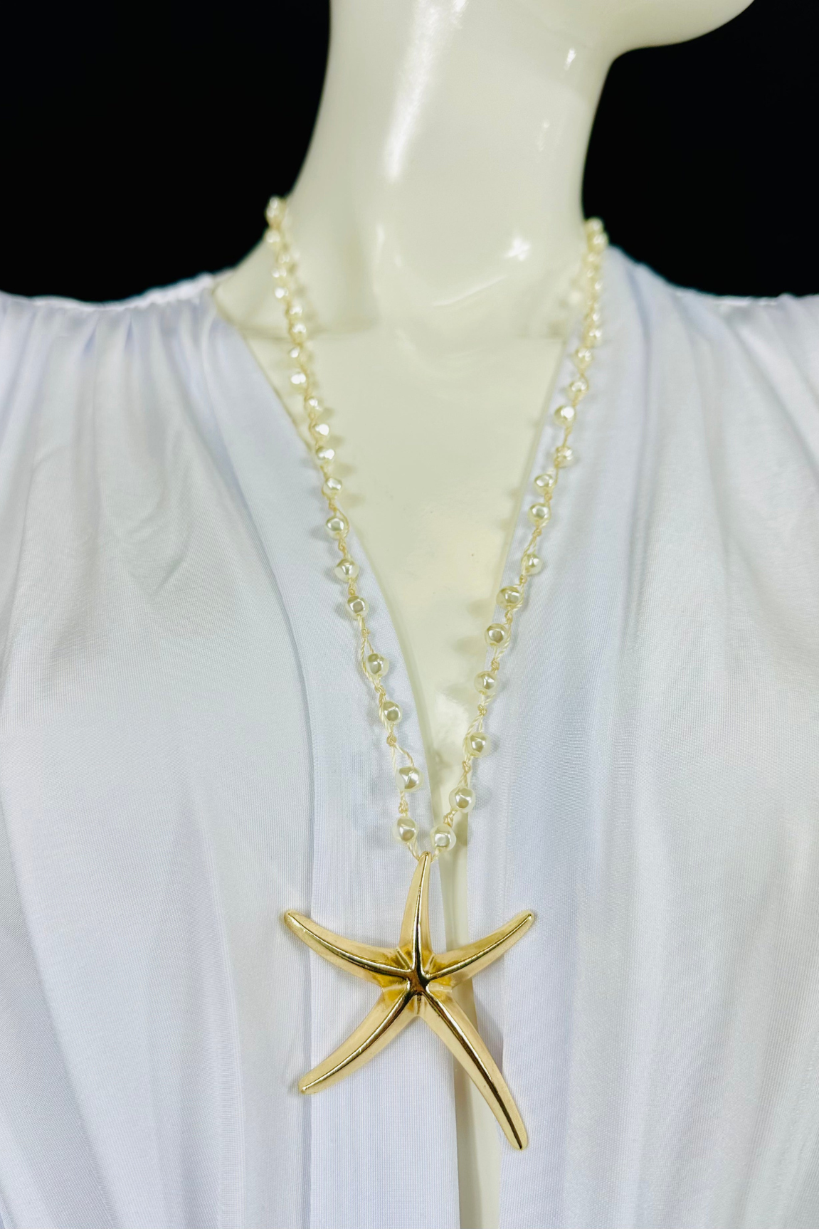 Coastal Star Long Necklace (cream)