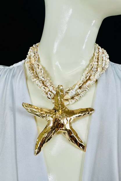 Starfish Seashell Statement Necklace (White)