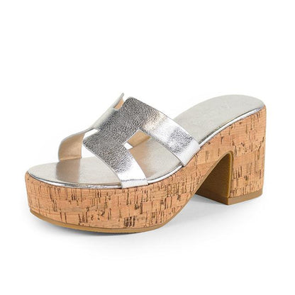 Summer Platform Heels Slide Sandals (Silver)