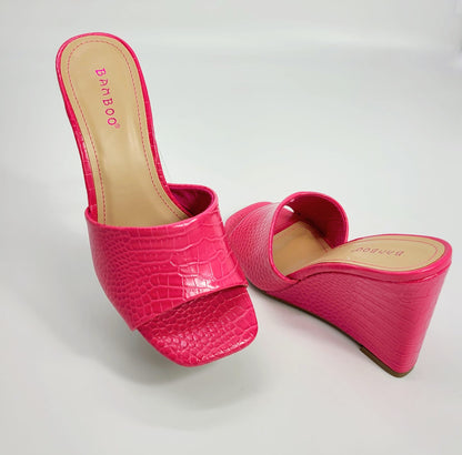 Dolce Vita Platform Heels Slide Sandals (Hot Pink)