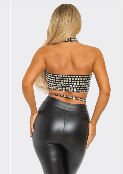 Diva Mirror Mosaic Crop Top (Black)