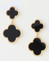 Black Double Clover Drop Earrings