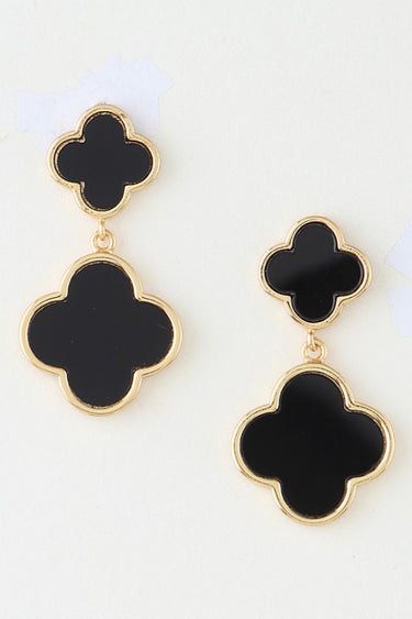 Black Double Clover Drop Earrings