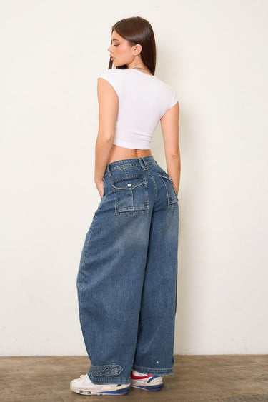 Memphis Girl Wide Leg Jeans with Elastic High Waist | Jeans