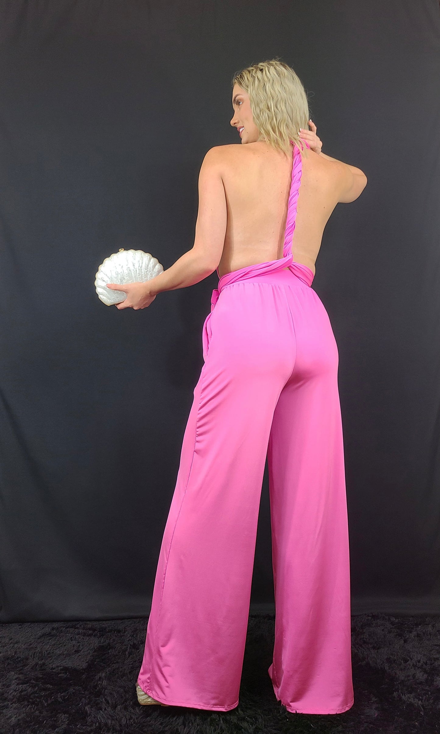 Chic Convertible Self Tie Jumpsuit (Candy Pink)