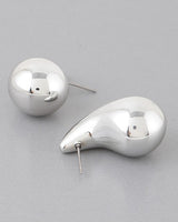 Silver shiny teardrop dome stud earrings, pair view