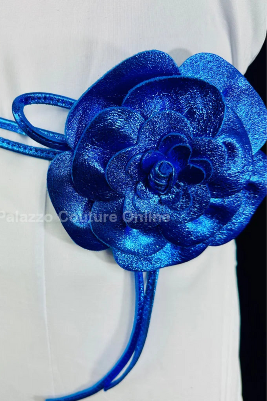 Floral Radiance Convertible Leather Wrap Belt & Choker (Blue)