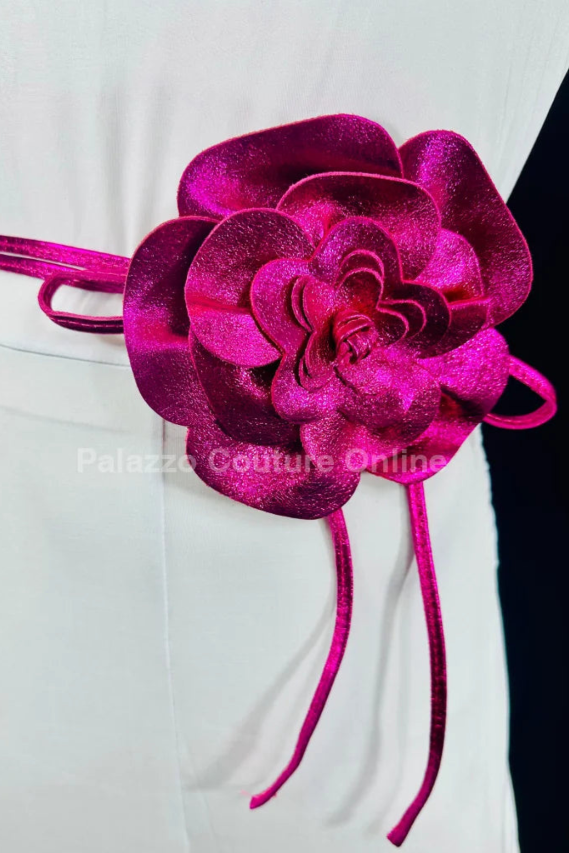 Floral Radiance Convertible Leather Wrap Belt & Choker (Fuchsia )