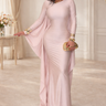 Sculpted Elegance Cape Sleeve Maxi Dress - Pink
