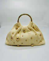 Vacation Mode tote bag ivory woven straw with circular handles