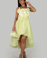 Ethereal Blossom High-Low Dress – Yellow