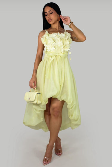 Ethereal Blossom High-Low Dress – Yellow