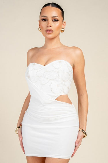 Blossom Lace Corset Mini Dress - White | Women's Mini Dress Palazzo Couture Online Blossom Lace Corset Mini Dress - White | Women's Mini Dress Palazzo Couture Online