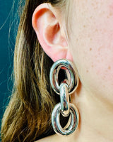 Silver link earrings with bold chain‑style design
