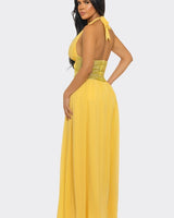 Goddess Allure Rhinestone Halter Gown- Yellow