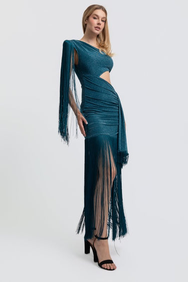 Golden Fringe Glam Cut-Out Maxi Dress - Black | Maxi Dress