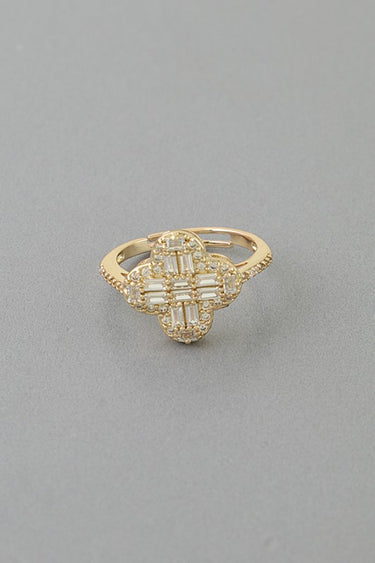 Multi Crystal Clover Statement Ring
