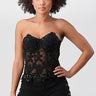 Aurelia Embroidered Lace Mesh Corset Top – Black