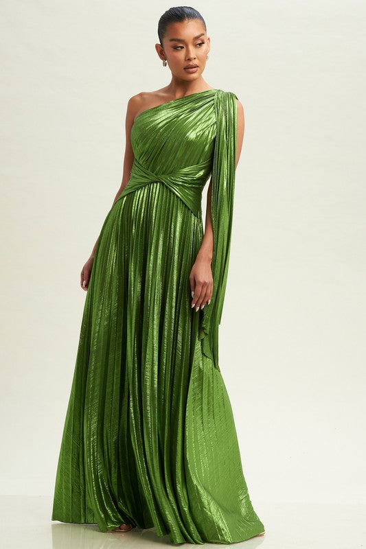 Made For Me Metallic Maxi Dress (Green)