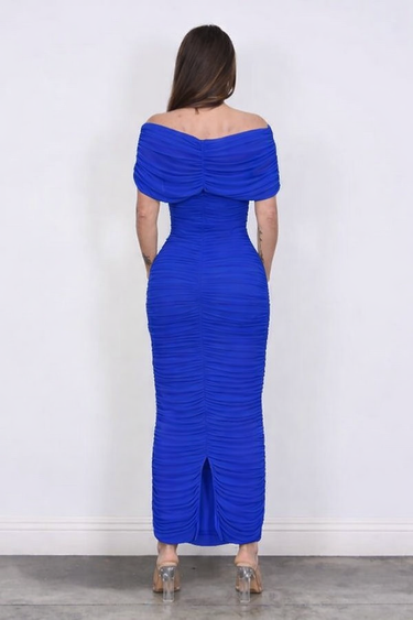 Enchanted Allure Ruched Off-Shoulder Maxi Dress - Royal Blue