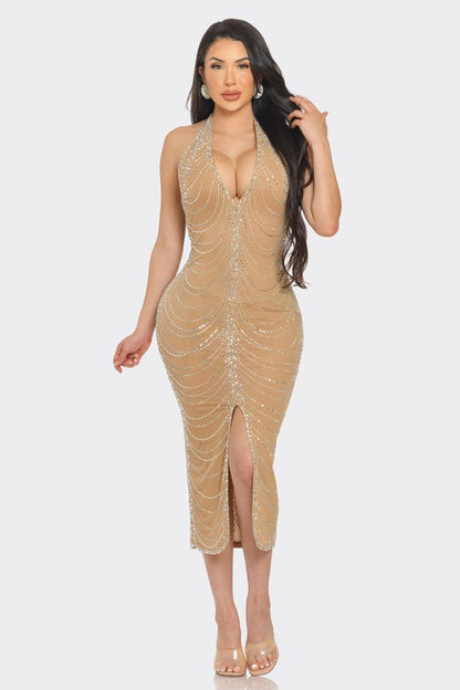 Glamorous Cascade Midi Dress (Nude)