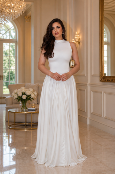Sculpted Flow Maxi Dress - Ivory