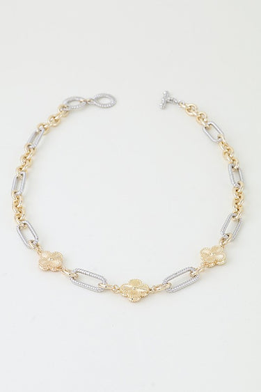 Cubic Zirconia Two-Tone Clover Chain Necklace