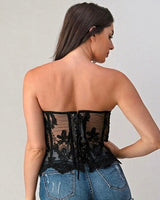 Aurelia Embroidered Lace Mesh Corset Top – Black
