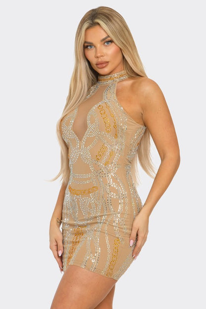 Shimmering Opulence Mini Dress (Nude)