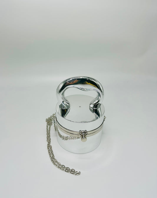 Luxe Metallic Gem Box Clutch (Silver)