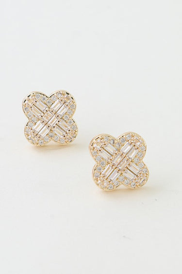 Cubic Zirconia Clover Stud Earrings