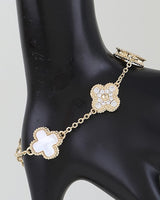 Cubic Zirconia Marble Stone Clover Charm Bracelet | Palazzo Couture
