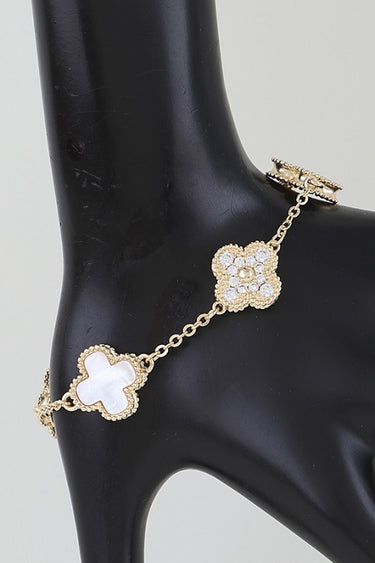 Cubic Zirconia Marble Stone Clover Charm Bracelet | Palazzo Couture