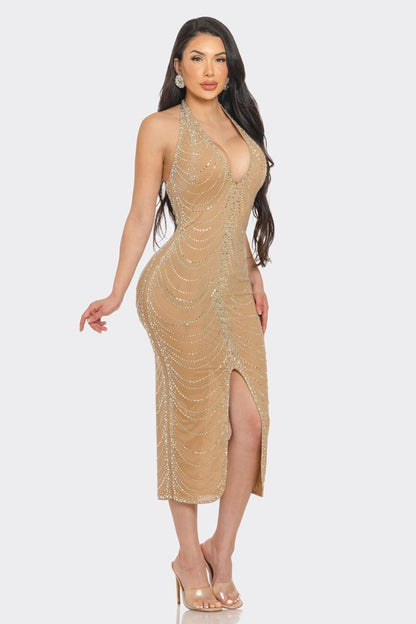 Glamorous Cascade Midi Dress (Nude)