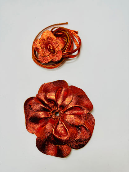 Floral Radiance Convertible Leather Wrap Belt & Choker (Orange)