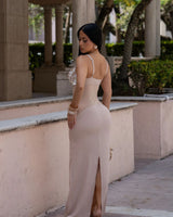 Luxe Satin Drape Gown Maxi Dress (Sage) - Palazzo Couture Online