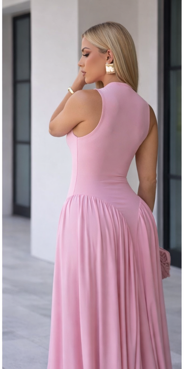 Sculpted Flow Maxi Dress - Pin