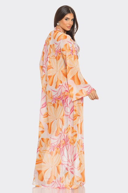 Tropical Breeze 3-Piece Bikini and Duster Set (Orange)