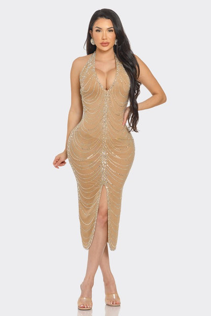 Glamorous Cascade Midi Dress (Nude)