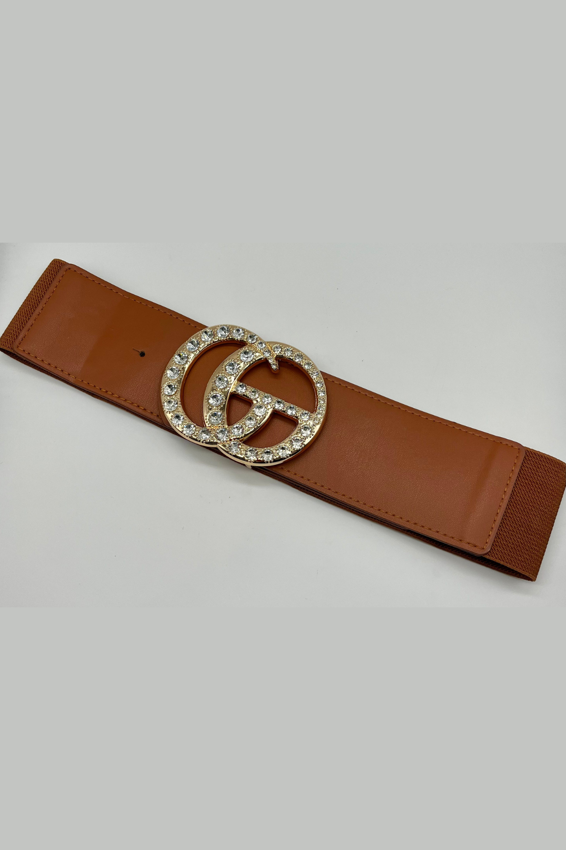 Paris Monogram Rhinestones Elastic Belt (Camel) Camel / One Size