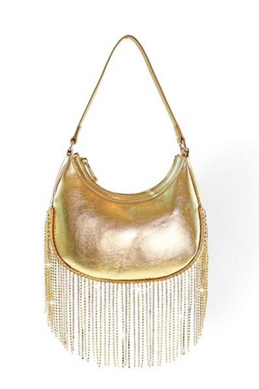 Cascade Elegance Fringed Handbag (Gold)